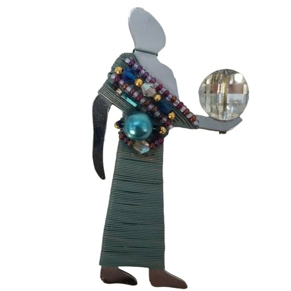 Vintage Liztech Pin Egyptian Light Bearer Brooch Artisan Handcrafted Signed 1995 - Picture 1 of 3